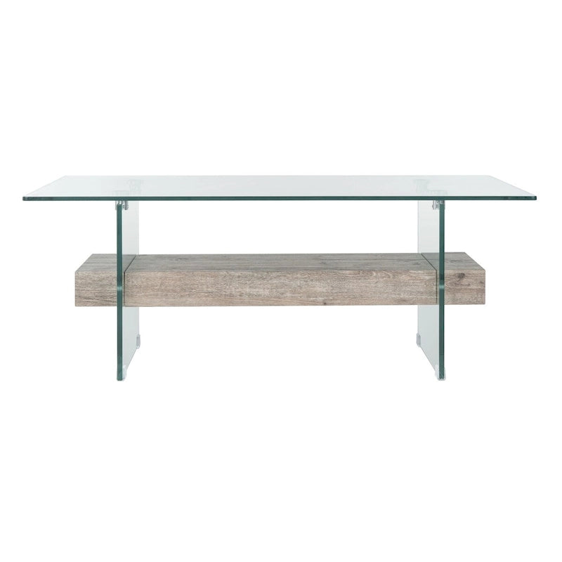 Modern Rectangular Glass Coffee Table with Lower Shelf – 43 x 24 x 17 Inch