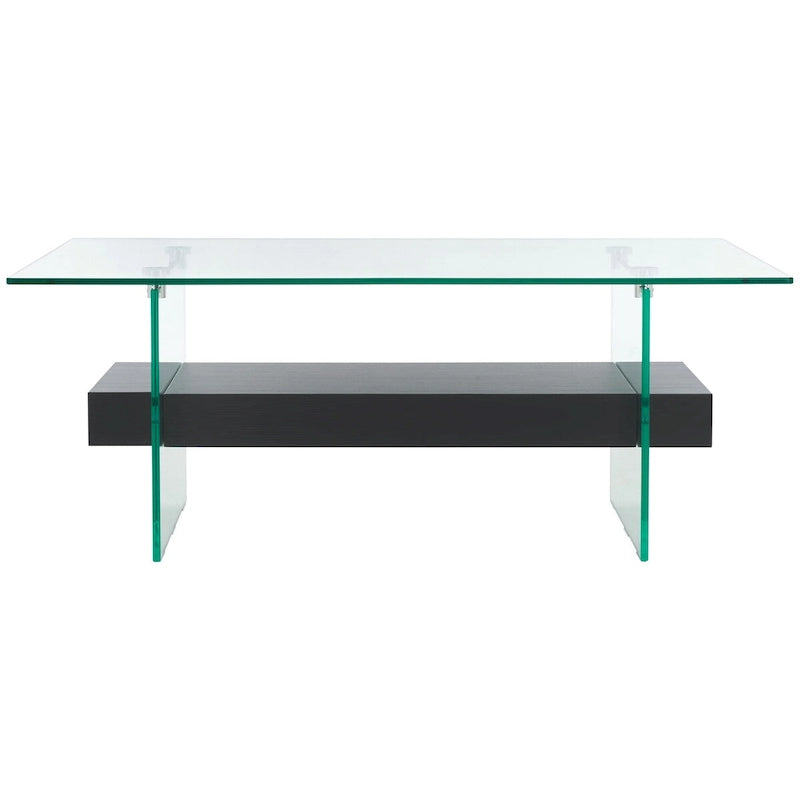 Modern Rectangular Glass Coffee Table with Lower Shelf – 43 x 24 x 17 Inch
