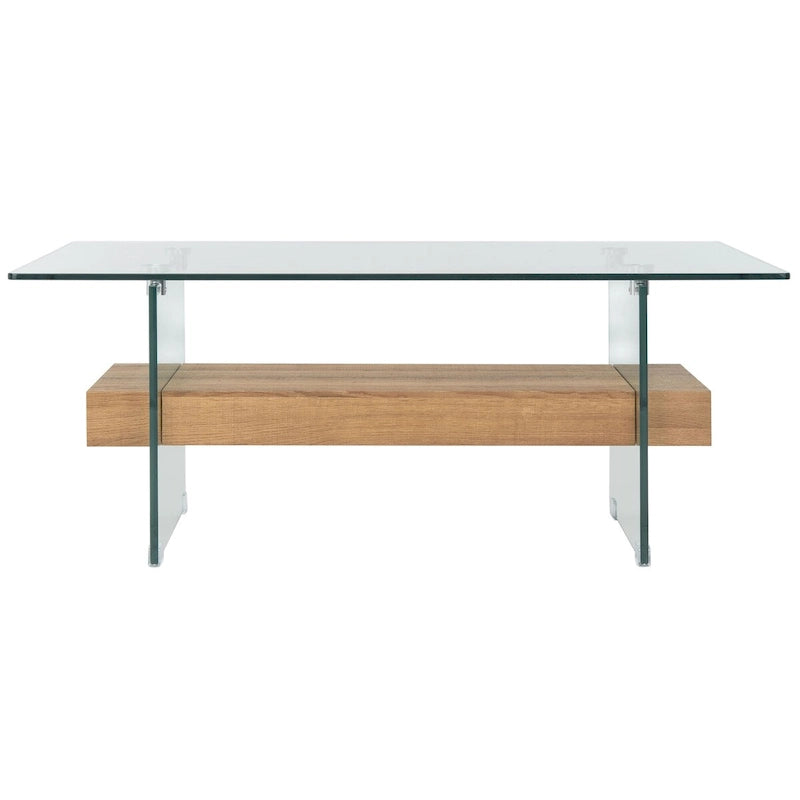Modern Rectangular Glass Coffee Table with Lower Shelf – 43 x 24 x 17 Inch