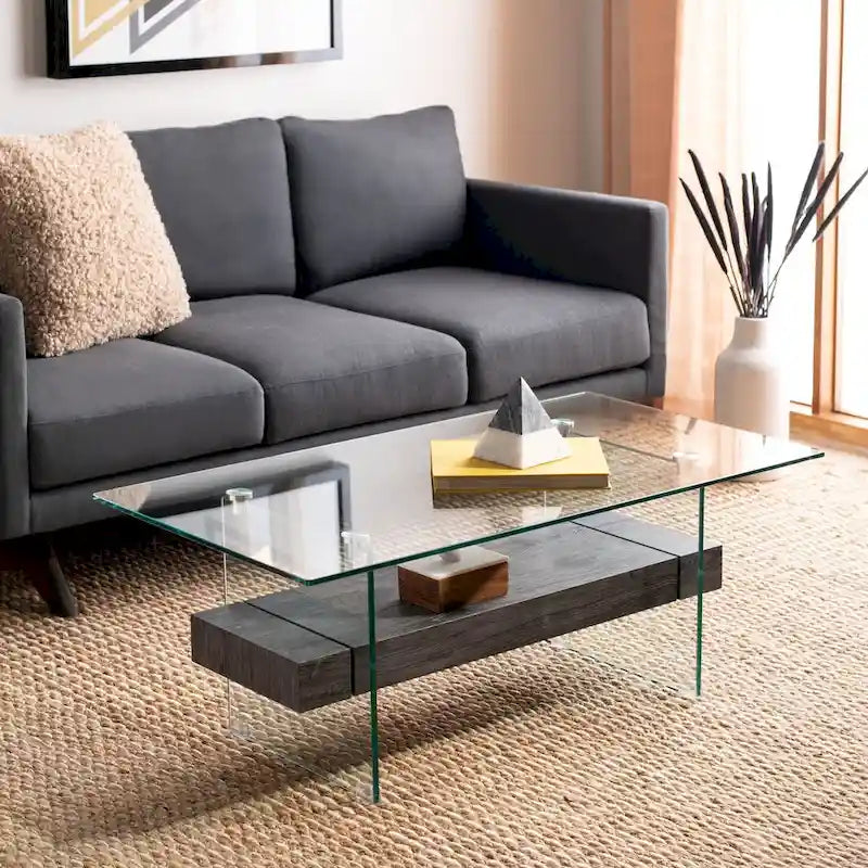 Modern Rectangular Glass Coffee Table with Lower Shelf – 43 x 24 x 17 Inch