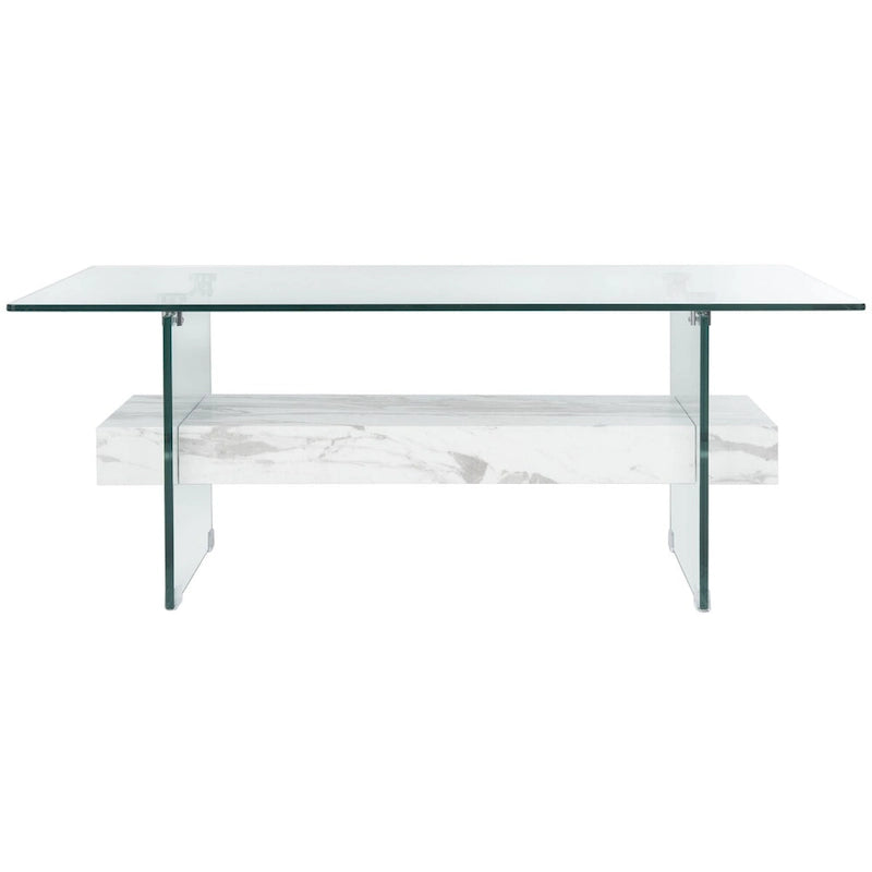 Modern Rectangular Glass Coffee Table with Lower Shelf – 43 x 24 x 17 Inch