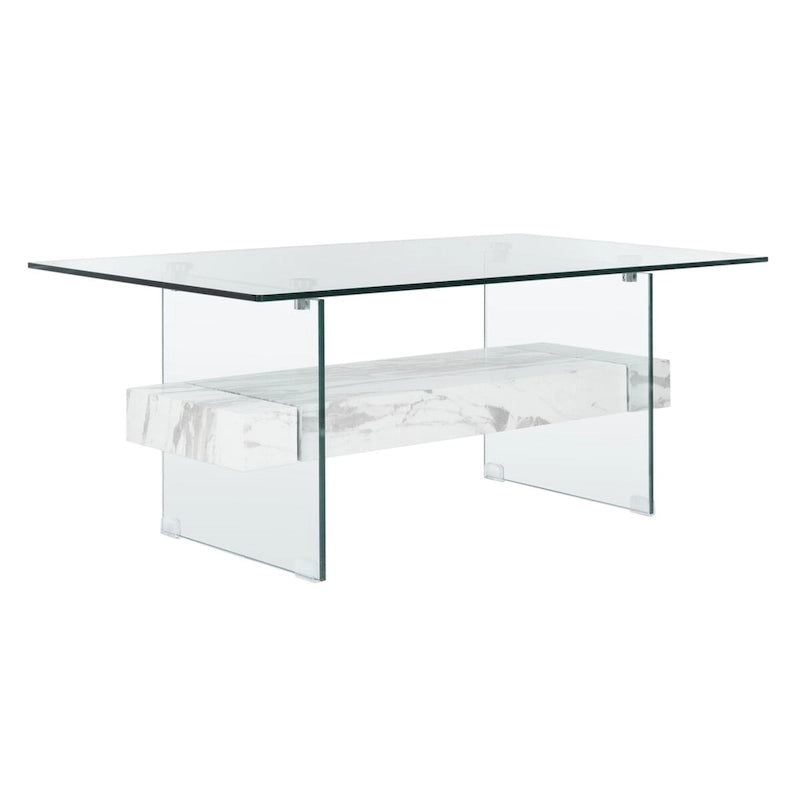 Modern Rectangular Glass Coffee Table with Lower Shelf – 43 x 24 x 17 Inch
