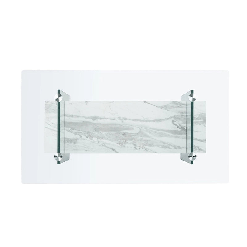 Modern Rectangular Glass Coffee Table with Lower Shelf – 43 x 24 x 17 Inch
