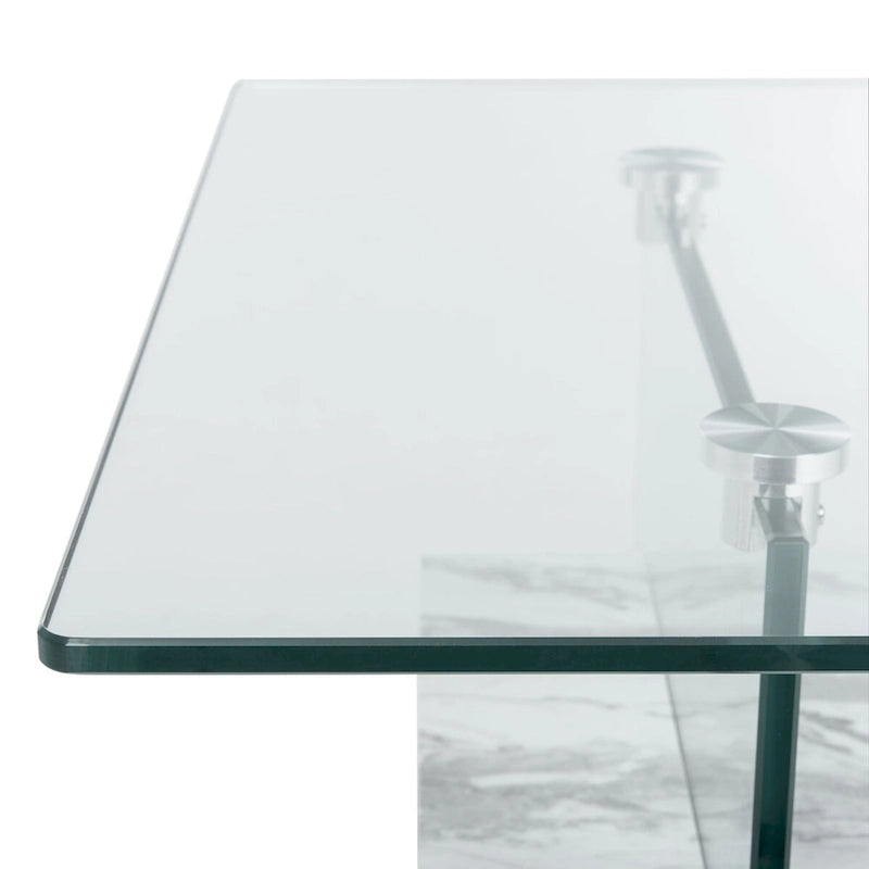Modern Rectangular Glass Coffee Table with Lower Shelf – 43 x 24 x 17 Inch