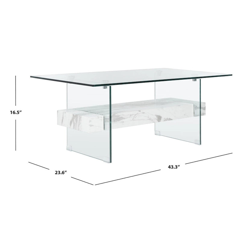 Modern Rectangular Glass Coffee Table with Lower Shelf – 43 x 24 x 17 Inch