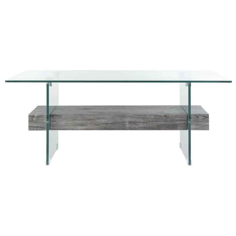 Modern Rectangular Glass Coffee Table with Lower Shelf – 43 x 24 x 17 Inch