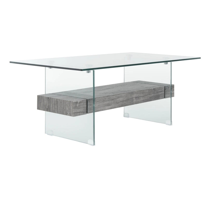 Modern Rectangular Glass Coffee Table with Lower Shelf – 43 x 24 x 17 Inch