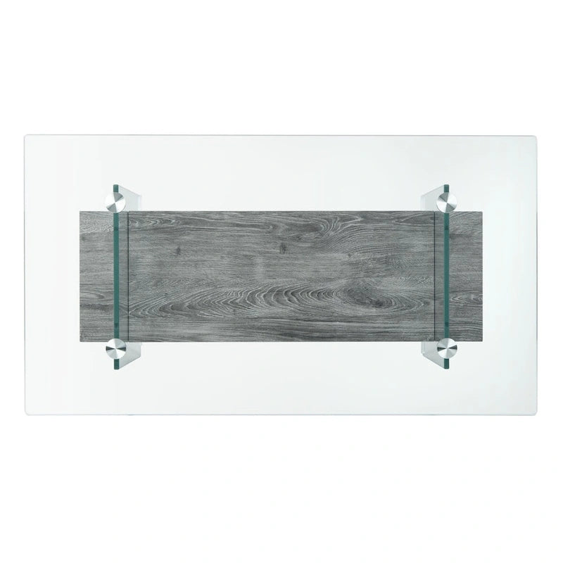 Modern Rectangular Glass Coffee Table with Lower Shelf – 43 x 24 x 17 Inch