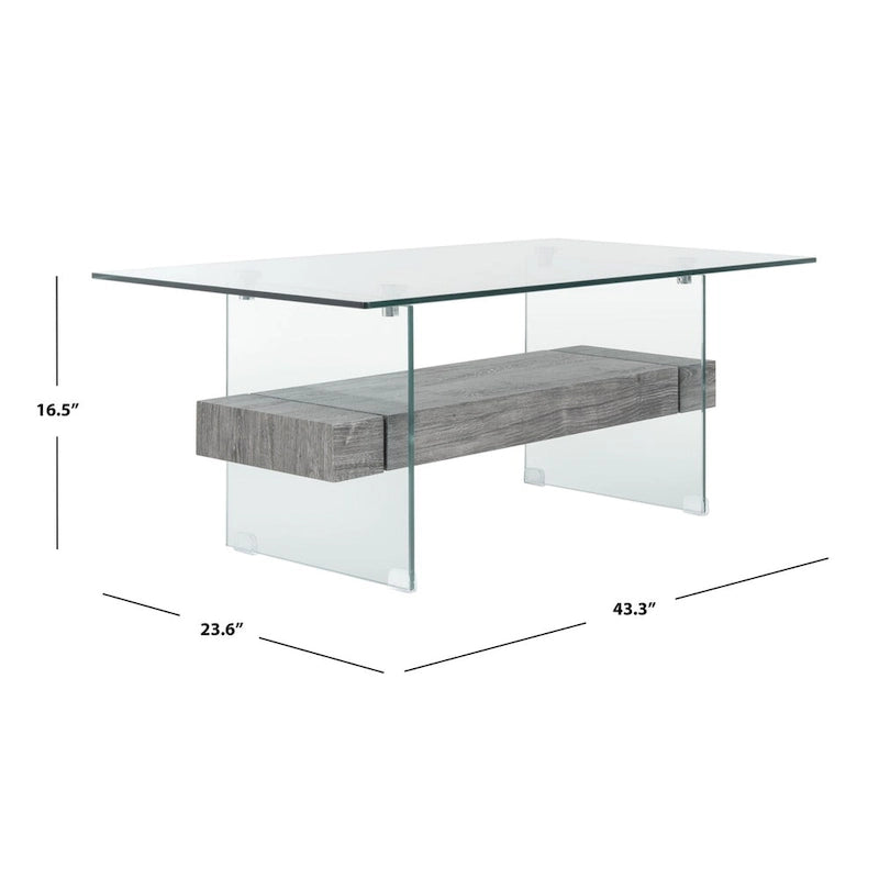 Modern Rectangular Glass Coffee Table with Lower Shelf – 43 x 24 x 17 Inch
