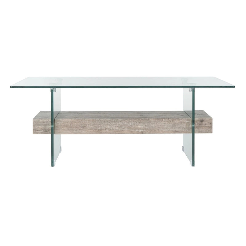 Modern Rectangular Glass Coffee Table with Lower Shelf – 43 x 24 x 17 Inch