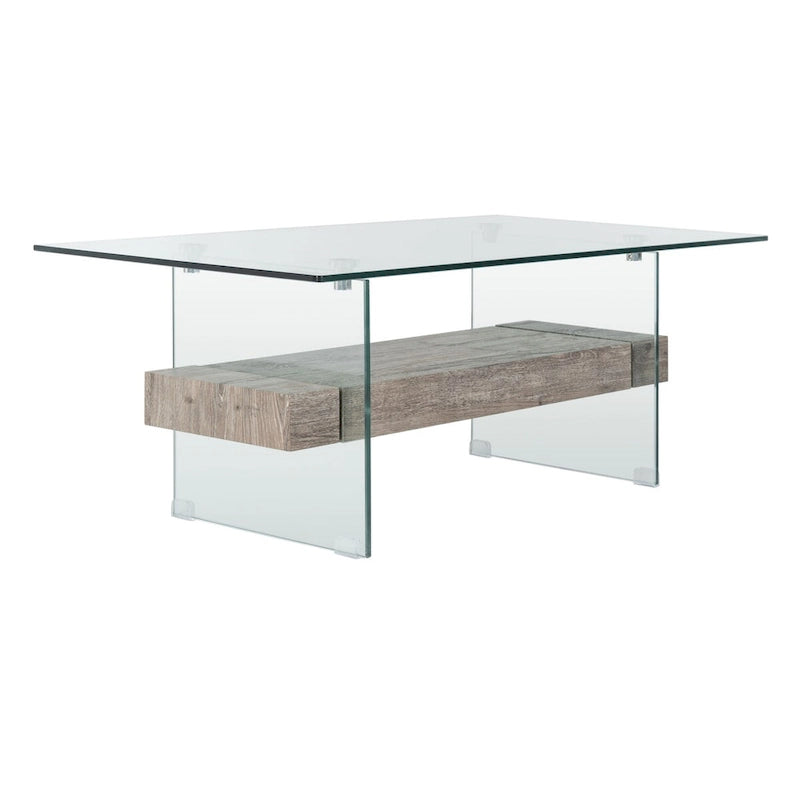 Modern Rectangular Glass Coffee Table with Lower Shelf – 43 x 24 x 17 Inch