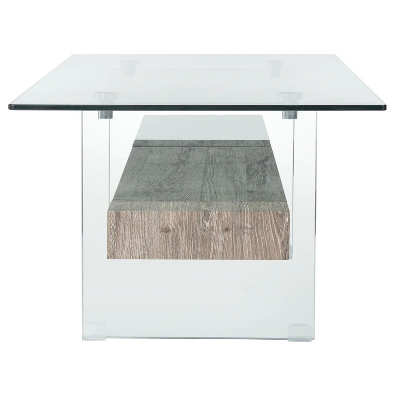 Modern Rectangular Glass Coffee Table with Lower Shelf – 43 x 24 x 17 Inch