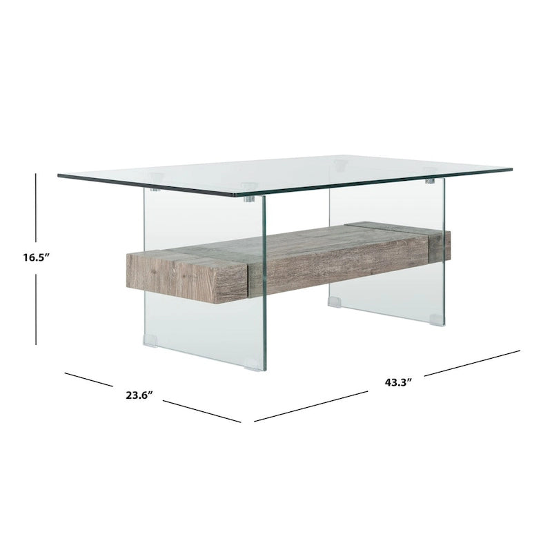 Modern Rectangular Glass Coffee Table with Lower Shelf – 43 x 24 x 17 Inch