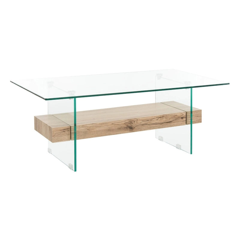 Modern Rectangular Glass Coffee Table with Lower Shelf – 43 x 24 x 17 Inch