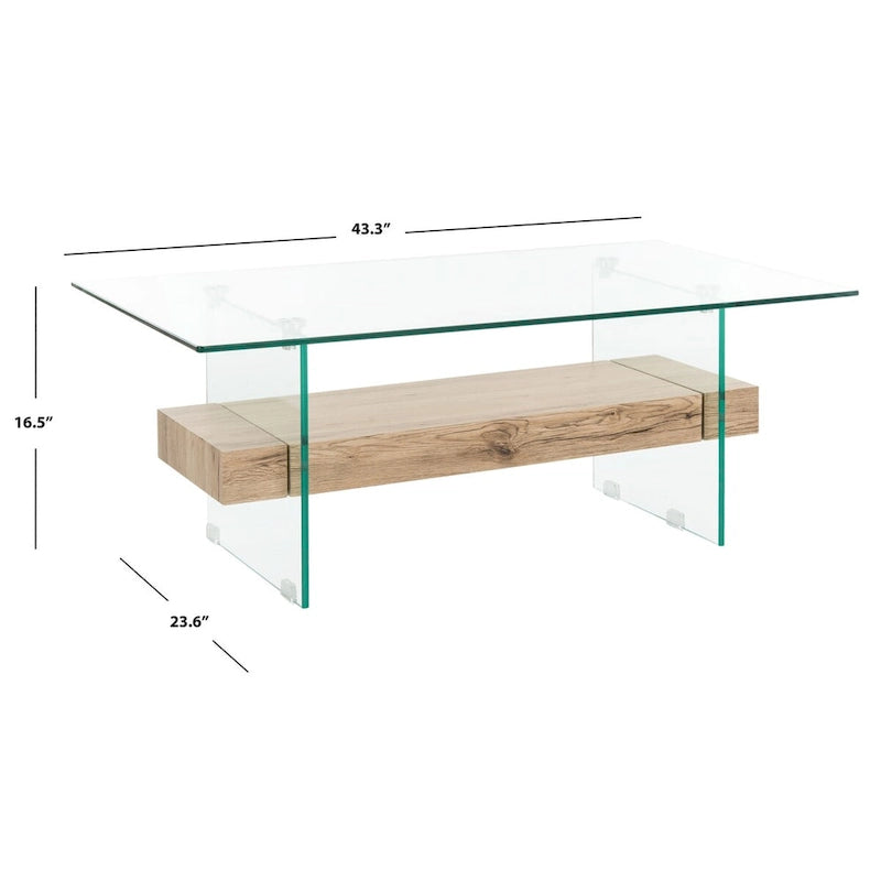 Modern Rectangular Glass Coffee Table with Lower Shelf – 43 x 24 x 17 Inch