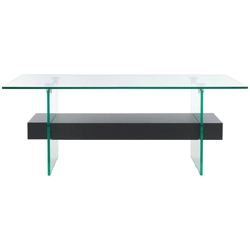 Modern Rectangular Glass Coffee Table with Lower Shelf – 43 x 24 x 17 Inch