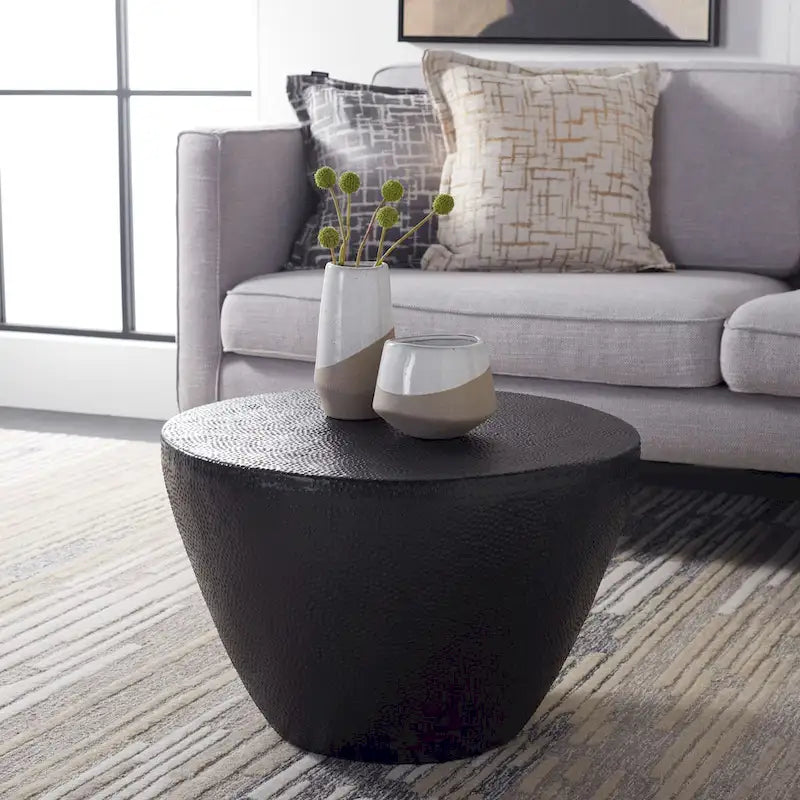 Moroccan-Inspired Drum Coffee Table with Textured Finish