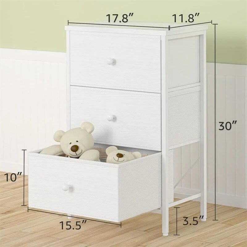 3-Drawer Nightstand with Fabric Drawers and Leather Front