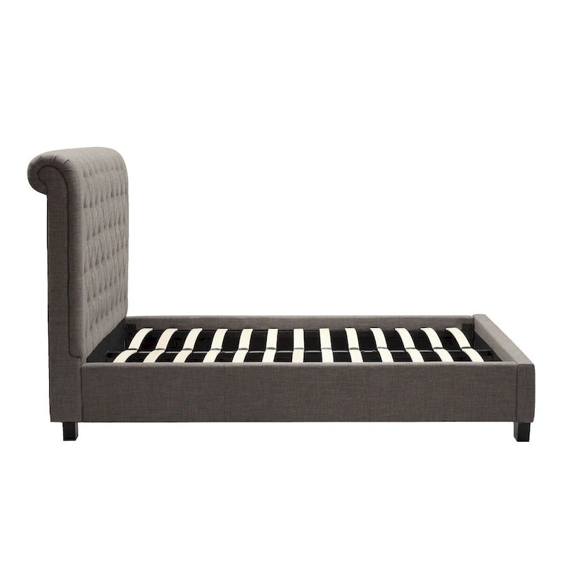 Low Profile Queen Bed with Button Tufted Rolled Back Headboard