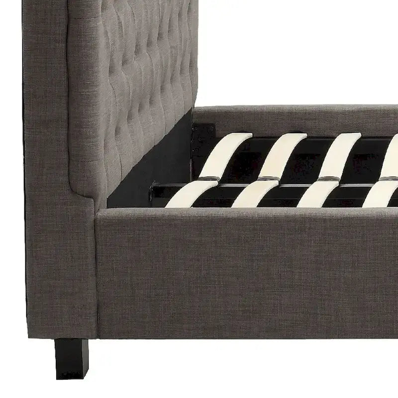 Low Profile Queen Bed with Button Tufted Rolled Back Headboard