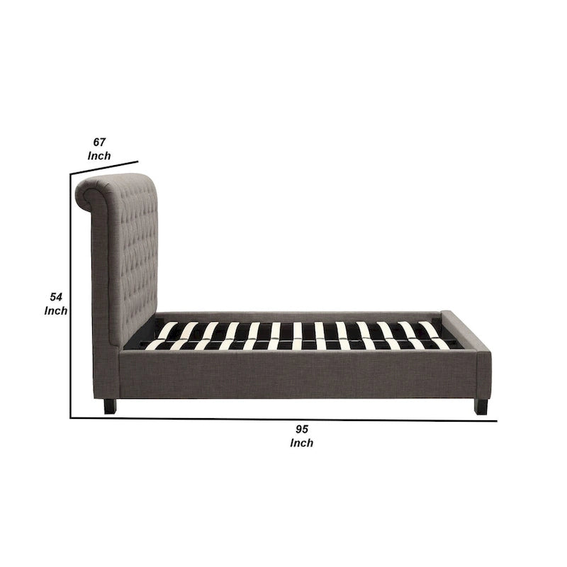 Low Profile Queen Bed with Button Tufted Rolled Back Headboard