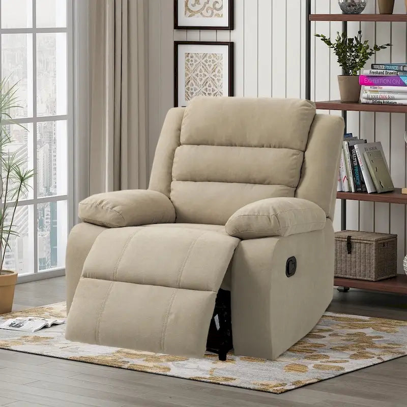 Manual Pushback Recliner Chair with 155-Degree Recline and High-Density Spring Cushion