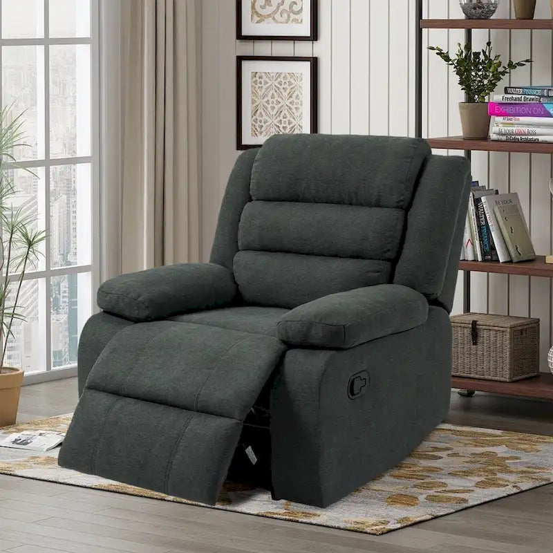 Manual Pushback Recliner Chair with 155-Degree Recline and High-Density Spring Cushion