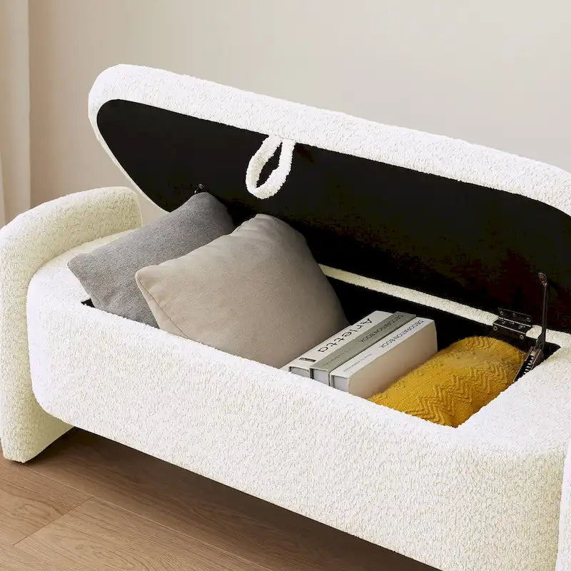 Oval Storage Ottoman Bench with 3D Lamb Fleece Fabric