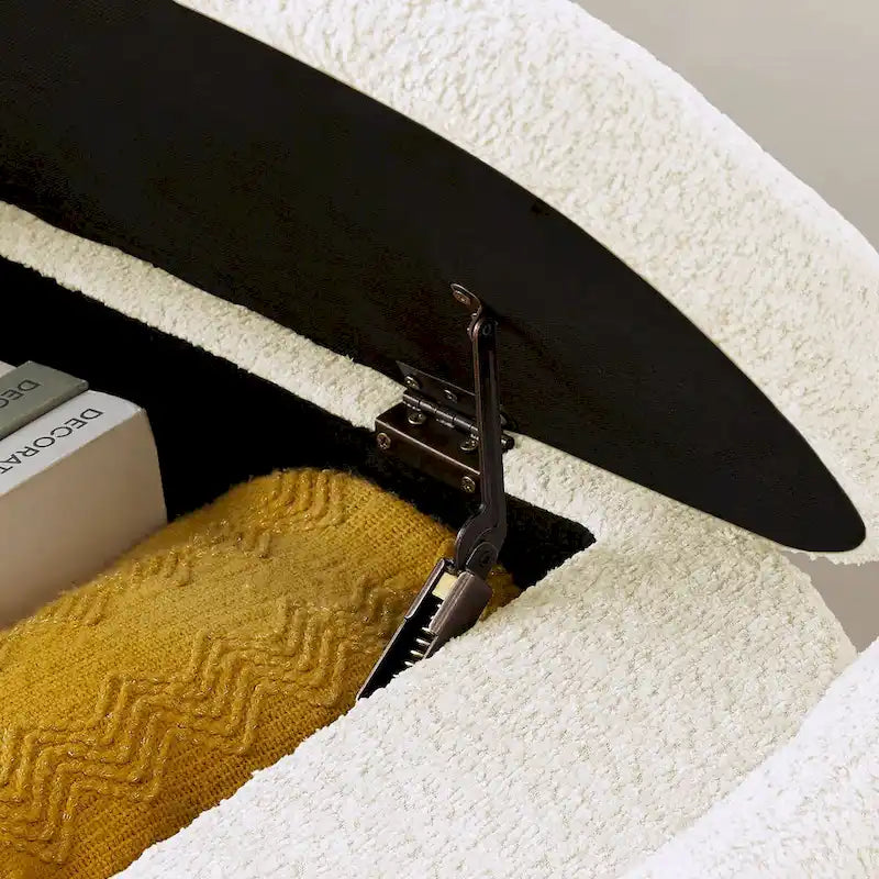 Oval Storage Ottoman Bench with 3D Lamb Fleece Fabric