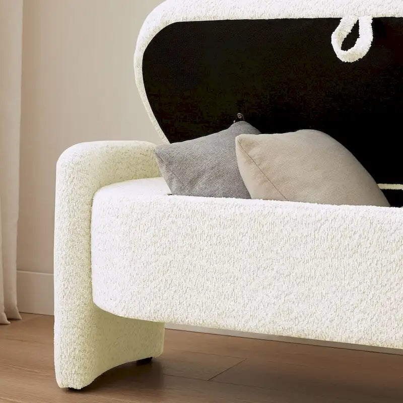 Oval Storage Ottoman Bench with 3D Lamb Fleece Fabric