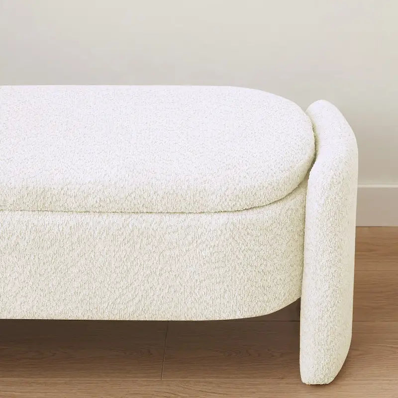 Oval Storage Ottoman Bench with 3D Lamb Fleece Fabric