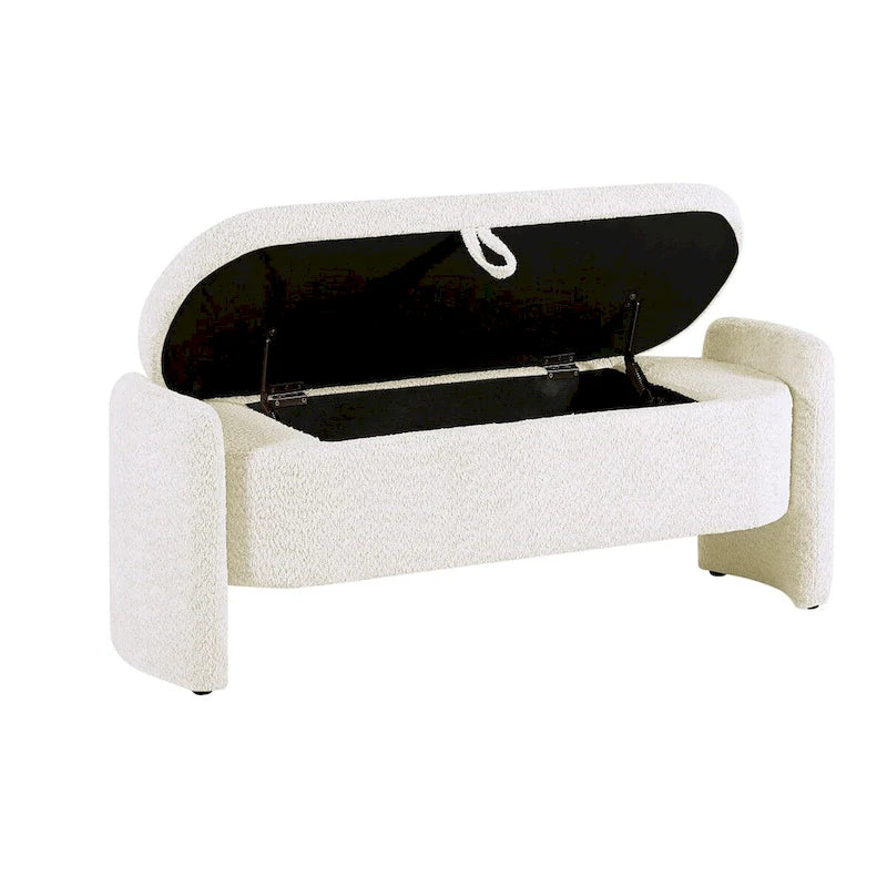 Oval Storage Ottoman Bench with 3D Lamb Fleece Fabric