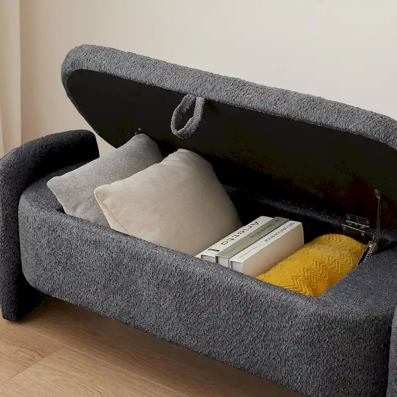 Oval Storage Ottoman Bench with 3D Lamb Fleece Fabric