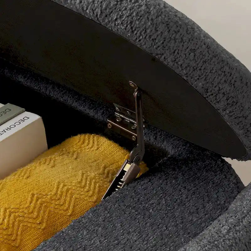 Oval Storage Ottoman Bench with 3D Lamb Fleece Fabric