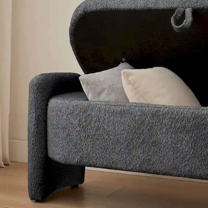 Oval Storage Ottoman Bench with 3D Lamb Fleece Fabric