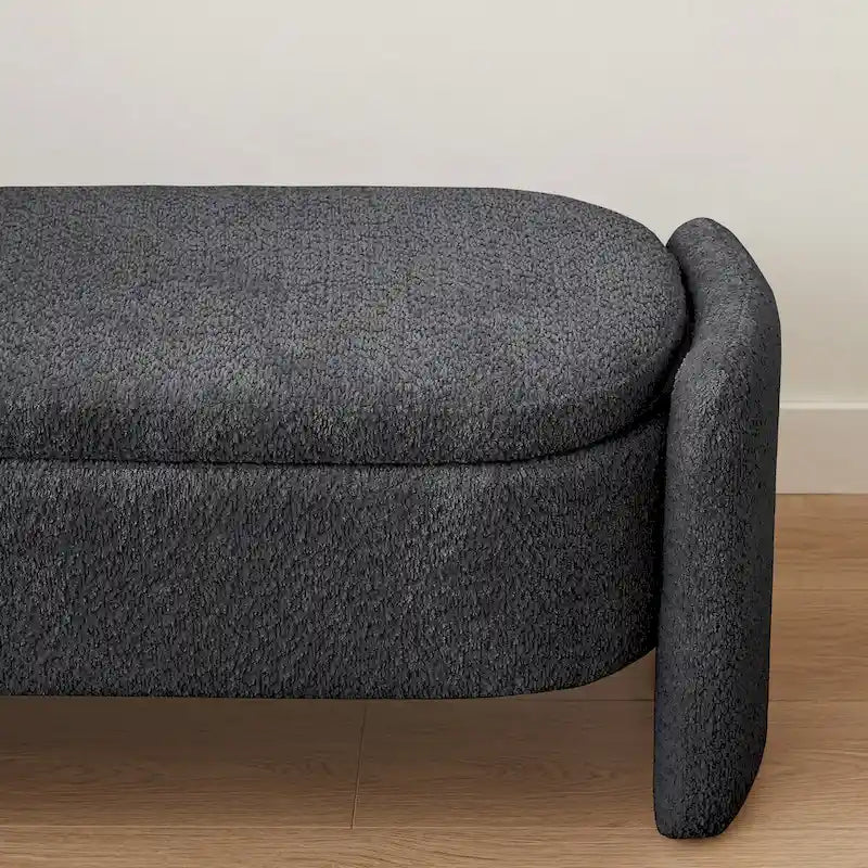 Oval Storage Ottoman Bench with 3D Lamb Fleece Fabric