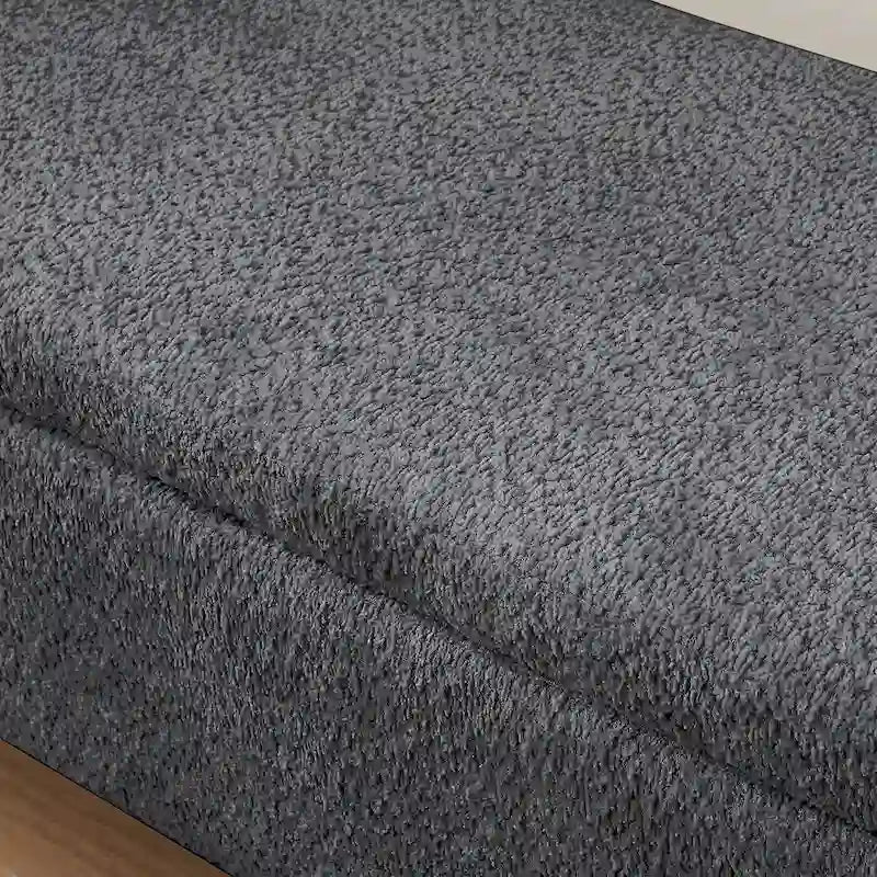 Oval Storage Ottoman Bench with 3D Lamb Fleece Fabric