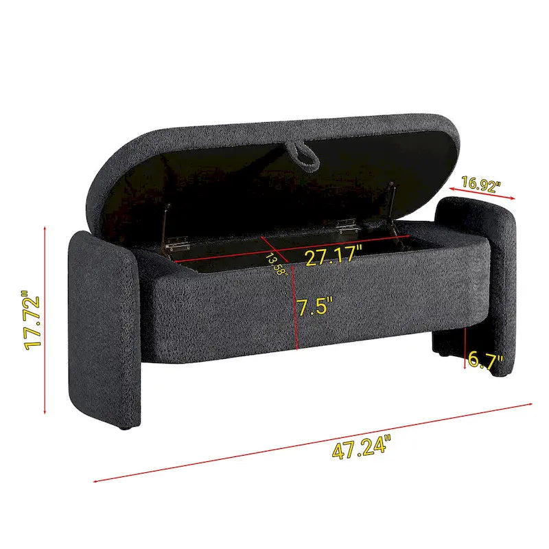Oval Storage Ottoman Bench with 3D Lamb Fleece Fabric