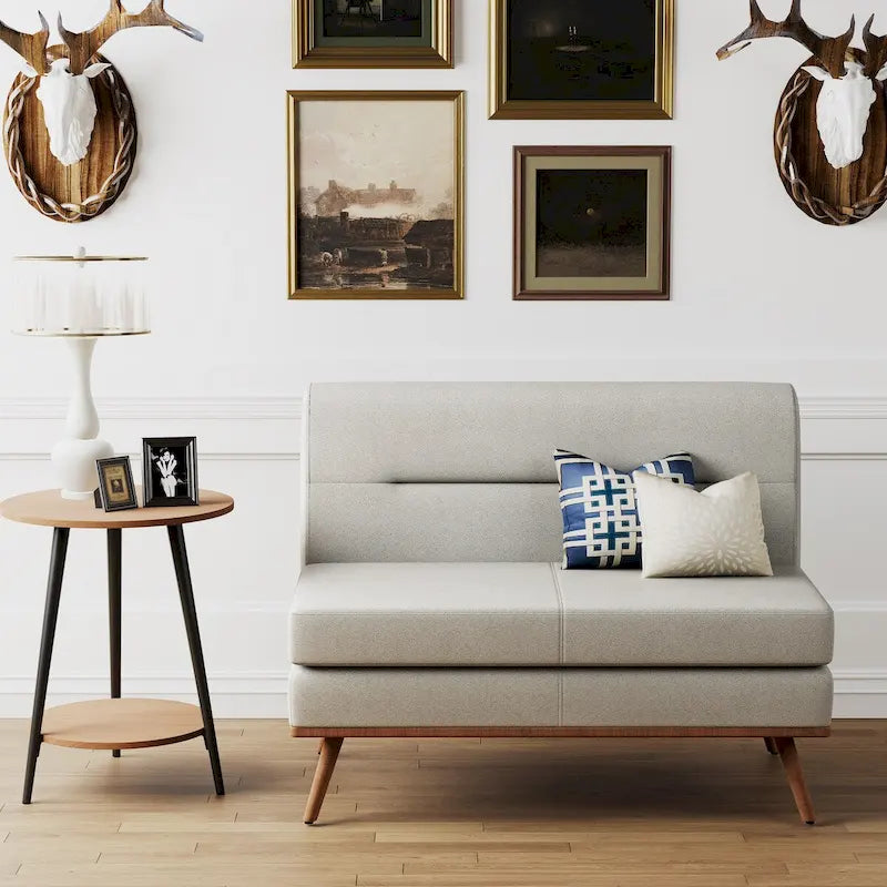Armless Loveseat Sofa with Tufted Back and Solid Wood Legs