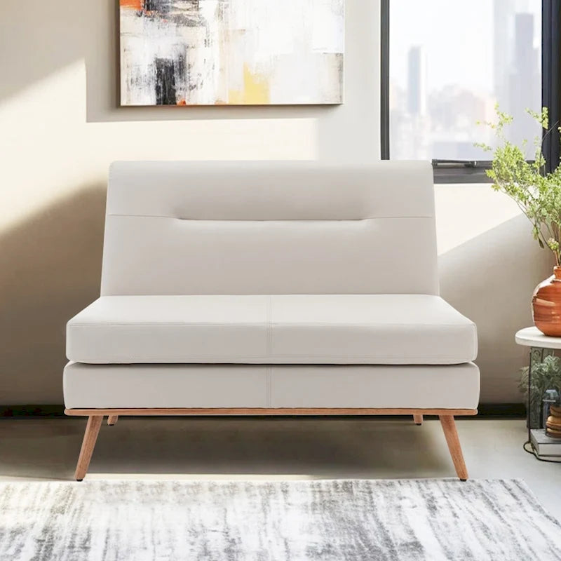 Armless Loveseat Sofa with Tufted Back and Solid Wood Legs