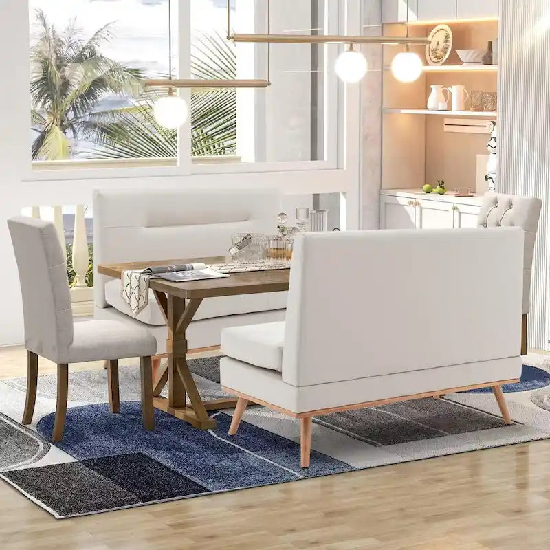Armless Loveseat Sofa with Tufted Back and Solid Wood Legs