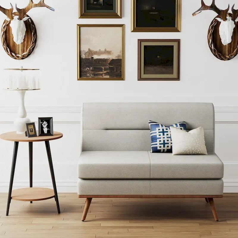 Armless Loveseat Sofa with Tufted Back and Solid Wood Legs