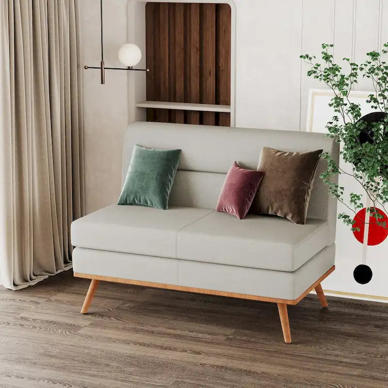 Armless Loveseat Sofa with Tufted Back and Solid Wood Legs