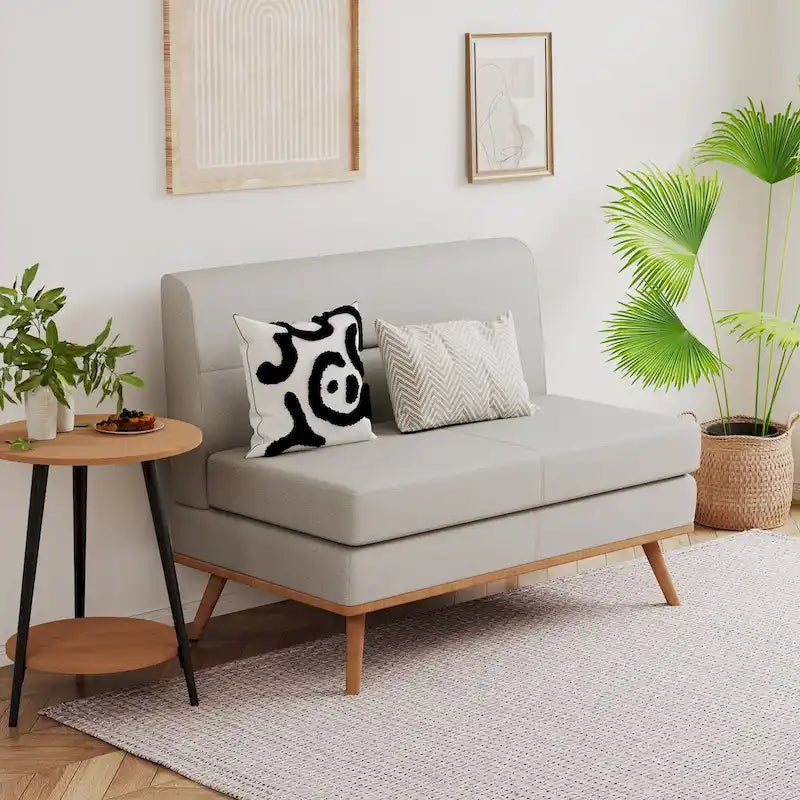 Armless Loveseat Sofa with Tufted Back and Solid Wood Legs