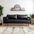 70-Inch Mid-Century Modern Tufted Faux Leather Sofa with Wood Legs and Bolster Pillows