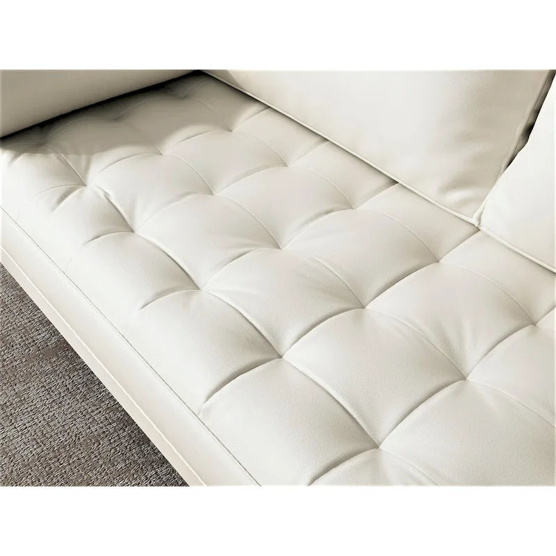 70-Inch Mid-Century Modern Tufted Faux Leather Sofa with Wood Legs and Bolster Pillows