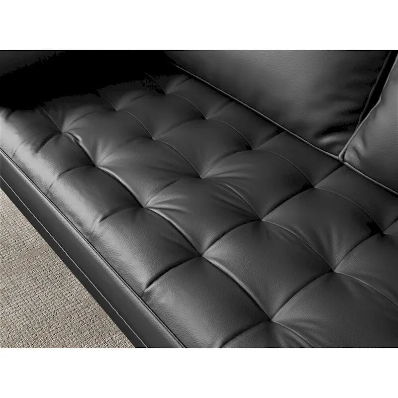70-Inch Mid-Century Modern Tufted Faux Leather Sofa with Wood Legs and Bolster Pillows