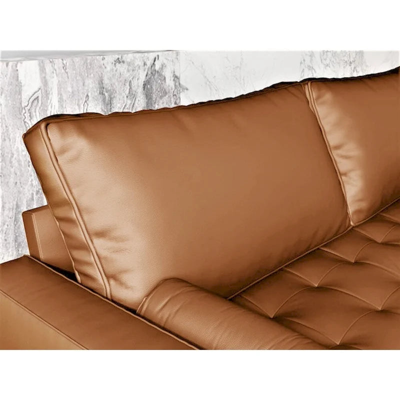 70-Inch Mid-Century Modern Tufted Faux Leather Sofa with Wood Legs and Bolster Pillows