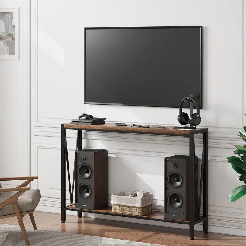 2-Tier Narrow Console Table with Metal Frame for Entryway or Living Room