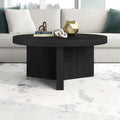 32-Inch Round Scandinavian Coffee Table with Fluted Base and Wood-Look Finish